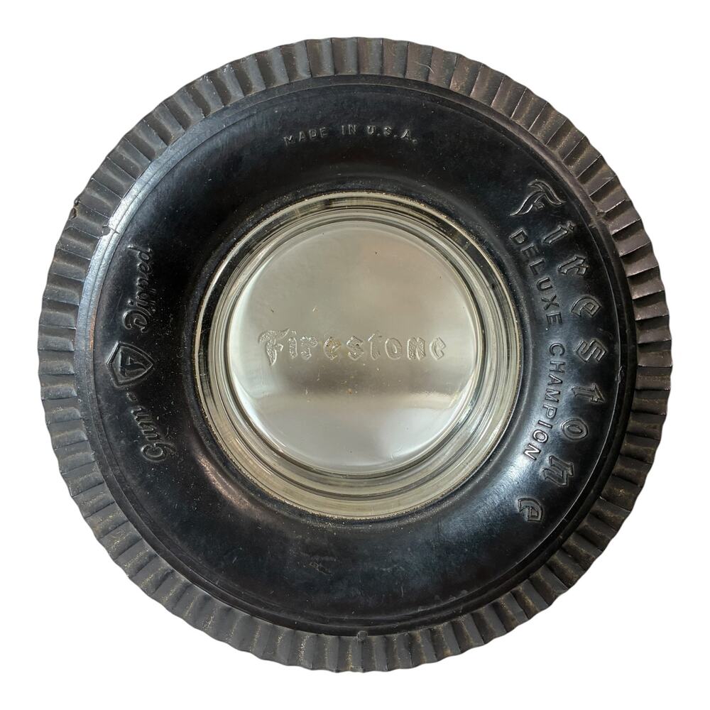 1950s Firestone Deluxe Champion Rubber Tire Vintage Ashtray, Retro Advertising